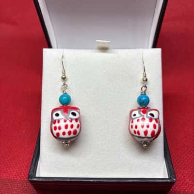 925 Womens Earrings Silver owl drops