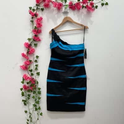 Frank Lyman Womens  Size 14 Cocktail Dress / Off The Shoulder Dress Black  / Turquoise 