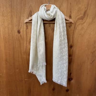 DKNY Cream Classic Logo Scarf With Gold Lurex 