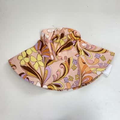 AERE Retro Floral Organic Linen Sun Hat Size M / S 