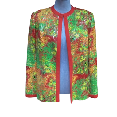 Irma J Smith Bespoke Size S Fully Sequinned Open Jacket Orange / Red / Yellow 