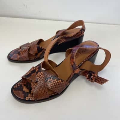 Anthology Paris Brown Black Animal Print Wedge Sandals Size 38