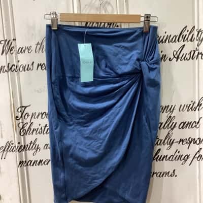 Kookai Brand! BNWT RRP $90.00! FRONT PANEL KNOT DETAILING SKIRT! Womens  Size 2 / 8 Mini Skirt Blue 