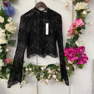 White Suede Womens  Size 12 Long Sleeve Top Black  