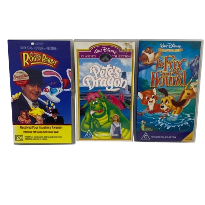 VHS Collection 3 Pieces (Fox and the Hound) (Peter’s Dragon) (Roger Rabbit)