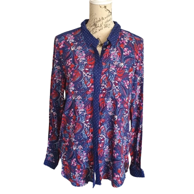 Blue Illusion Womens  Size S Long Sleeve Top Floral / Navy Blue BNWT