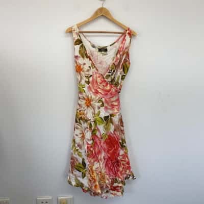 Viva La Body Darwin Australia Cream Red Floral Sleeveless Wrap Midi Dress  Size XL 