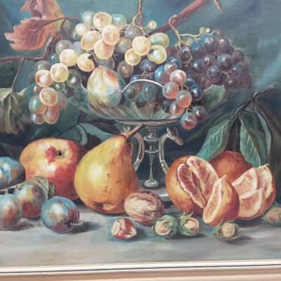 Vintage Framed Still Life Oil Painting on Canvas