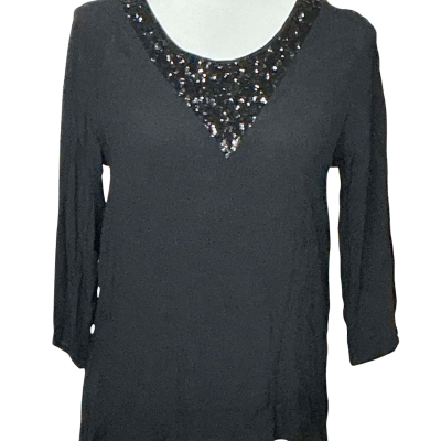 TOIETMOL Womens  Size 8 V-Neck Top Black  