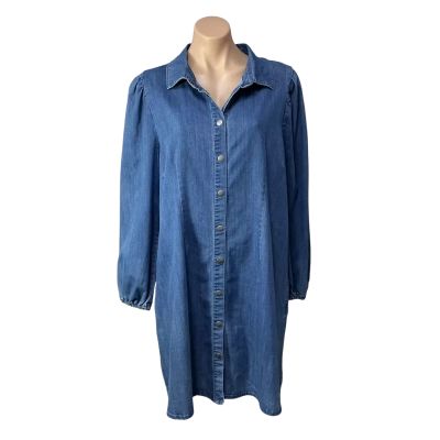 ONLY CARMAKOMA Women EU Size 44 Blue Denim Button up Long Sleeve Shirt Dress