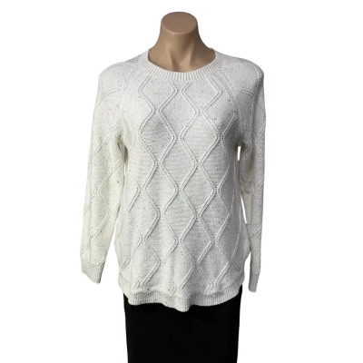 Sussan Womens Size XS White / Black Flect Knitted Pattern Crew Neck Jumper