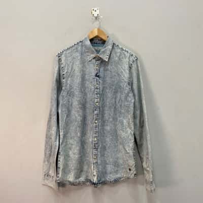 Scotch & Soda Mens  Size L Long Sleeve Shirt Blue / Cream 