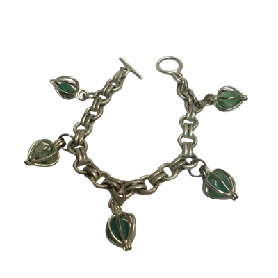  Womens S/Silver Bracelet with Green stones