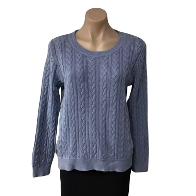 H&M Basic Womens Size M Blue Cable Knit Crew Neck Jumper 