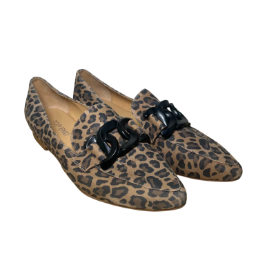 Womens Top End Socoros Camel Leopard Suede Loafers