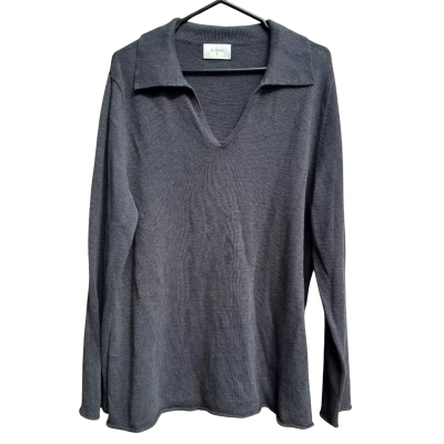 Dissh Women's Grey Knitted Polo Long Sleeve Top Size M 