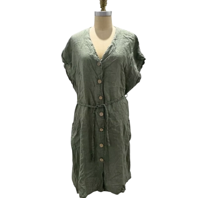  Italian Linen Womens  Size XL Midi Dress Green 