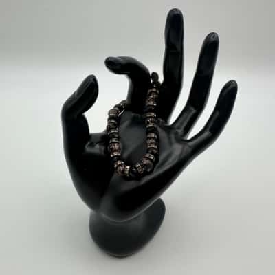 Womens Murano Glass Black and Rose Beaded Bracelet 