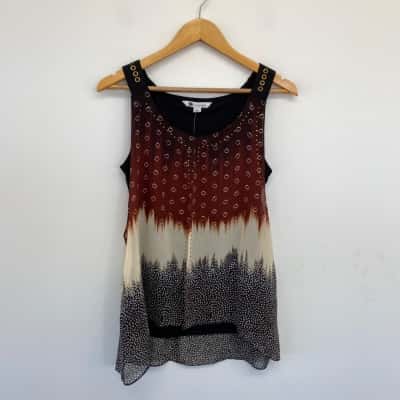 Rockmans Black Dark Red Sleeveless Top Size S 