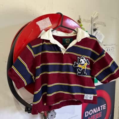 Felix Levis Womens  Size S Burgundy Yellow Navy Blue Crop Top