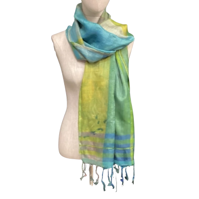  Raw Silk Scarf Blue / Green 