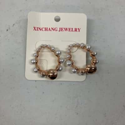 Xingchang Women's Gold Coloured Pearl Stone Earrings