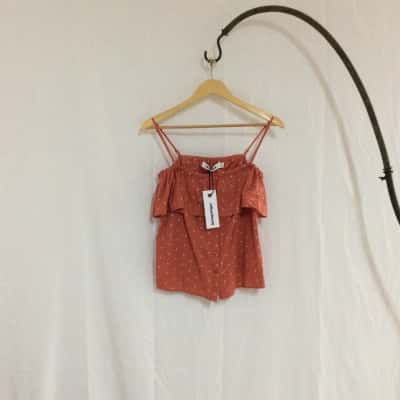 Milk & Honey Women's  Size 8 Shoestring Strap Top Orange / Polka Dot / White 