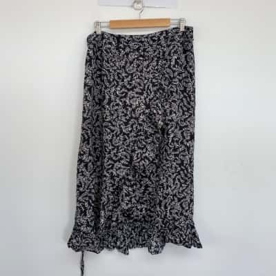 Country Road Black White Ramie Wrap Midi Skirt Size 12 