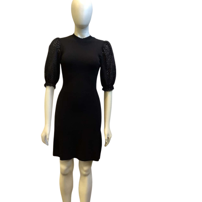 Maje Womens  Size 34, AUS 6 Embroidered Sleeve Knit Dress Black