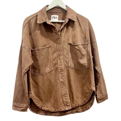 Zara Chocolate Brown Denim Clip up Jacket Size XS