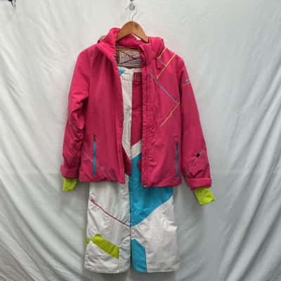 Spyder Ski Suit (pants and jacket) Kids Size 14 Pink  / Turquoise / White / Yellow 