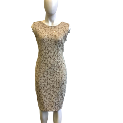 BNWT Ceme London Women's Size 12 Sleeveless Midi Dress  Beige Sequin 