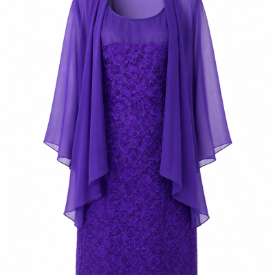 Eve Hunter Purple Lace Dress & Chiffon Jacket Set – Size 22 – NWT