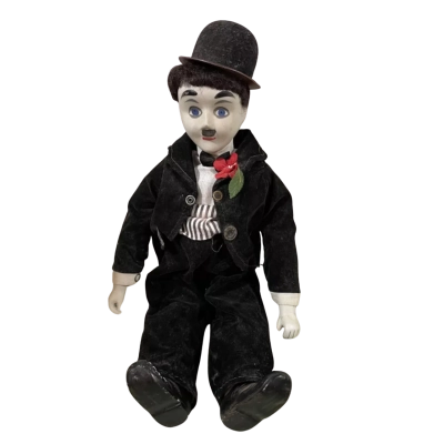 Vintage Charlie Chaplin “The Little Tramp” Porcelain Doll, 40cm, One Hand Has Been Repaired, Please See Pictures