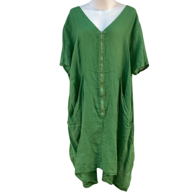 Pure Linen Made in Italy Womens Size XXL Linen Midi Dress Green 