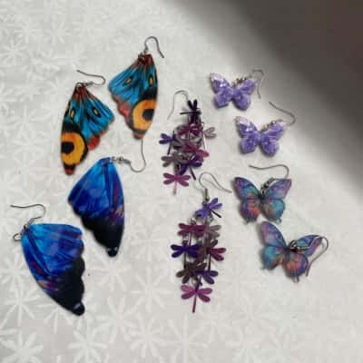  Women’s Butterfly & Dragonfly Costume Pierced Earrings - 5 Pair Pack