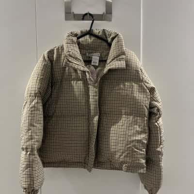 Womens fria s10 black brown check puffer jacket 