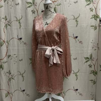 Forever New Womens Sequin Rose Gold Mini Dress Size 8 