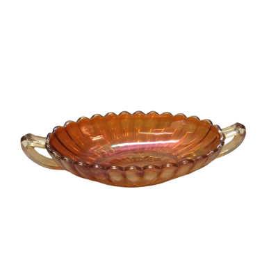 Vintage Marigold Carnival Glass Twin-Handled Bowl