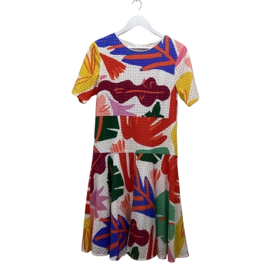 Gorman Size 14 Colourful Textured Cotton Abstract Midi Dress