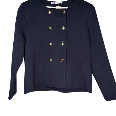 Zara Womens  Size L Navy Blue button up coat