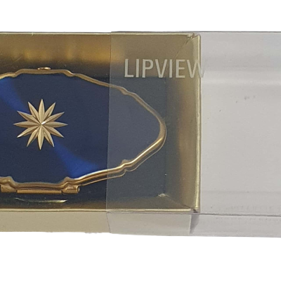  Womens 1960s Stratton Lipview Blue Enamel with Star Design Lipstick Holder and Mirror 