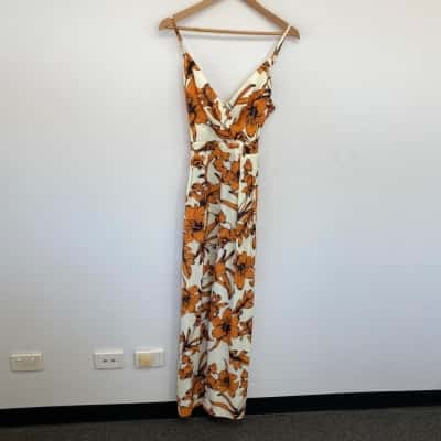 Sheike Mustard Floral Strappy Jumpsuit  Size 10 