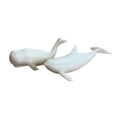 Whale & Dolphin Marble Look Statues White 
