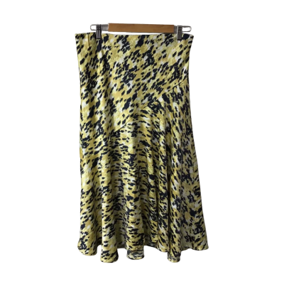 Decjuba Womens Size L Black  / White / Yellow  Animal Print Flared Midi Skirt (new)