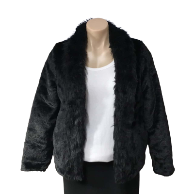 Shokatomi Womens Size XL Black Velvet Look / Faux Fur Trim Jacket (new)