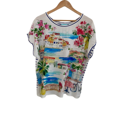 Blue Illusion Womens  Size L / XL Short Sleeve Top Blue / Striped / White 