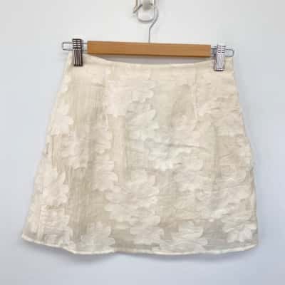 Princess Polly Cream Floral Jacquard Mini Skirt  Size 4