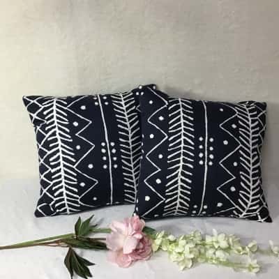 Kirkton House 2 x Navy Blue / White Pattern Square Cushions