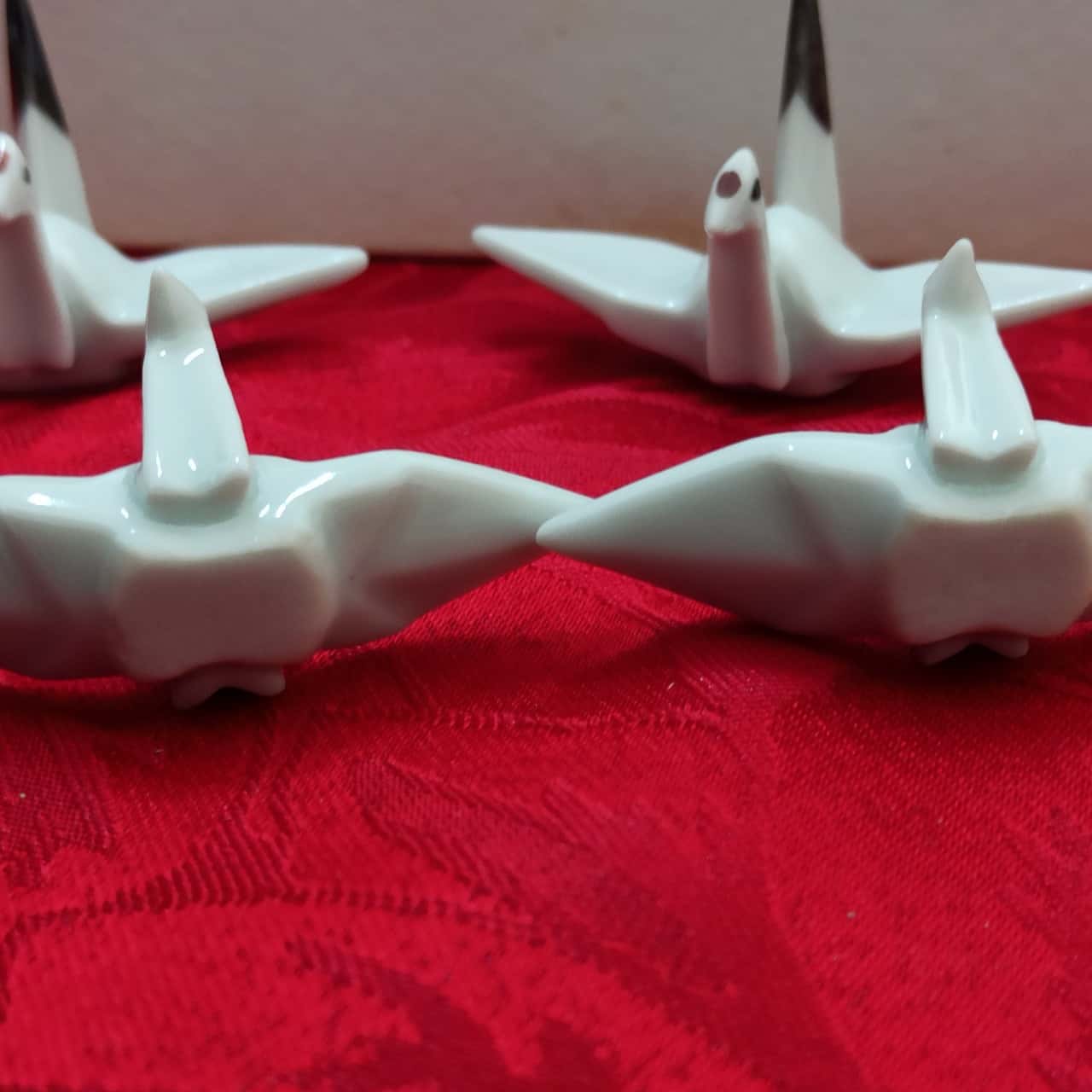 Set of 5 Ceramic Origami Crane Chopstick rests in box (b10)